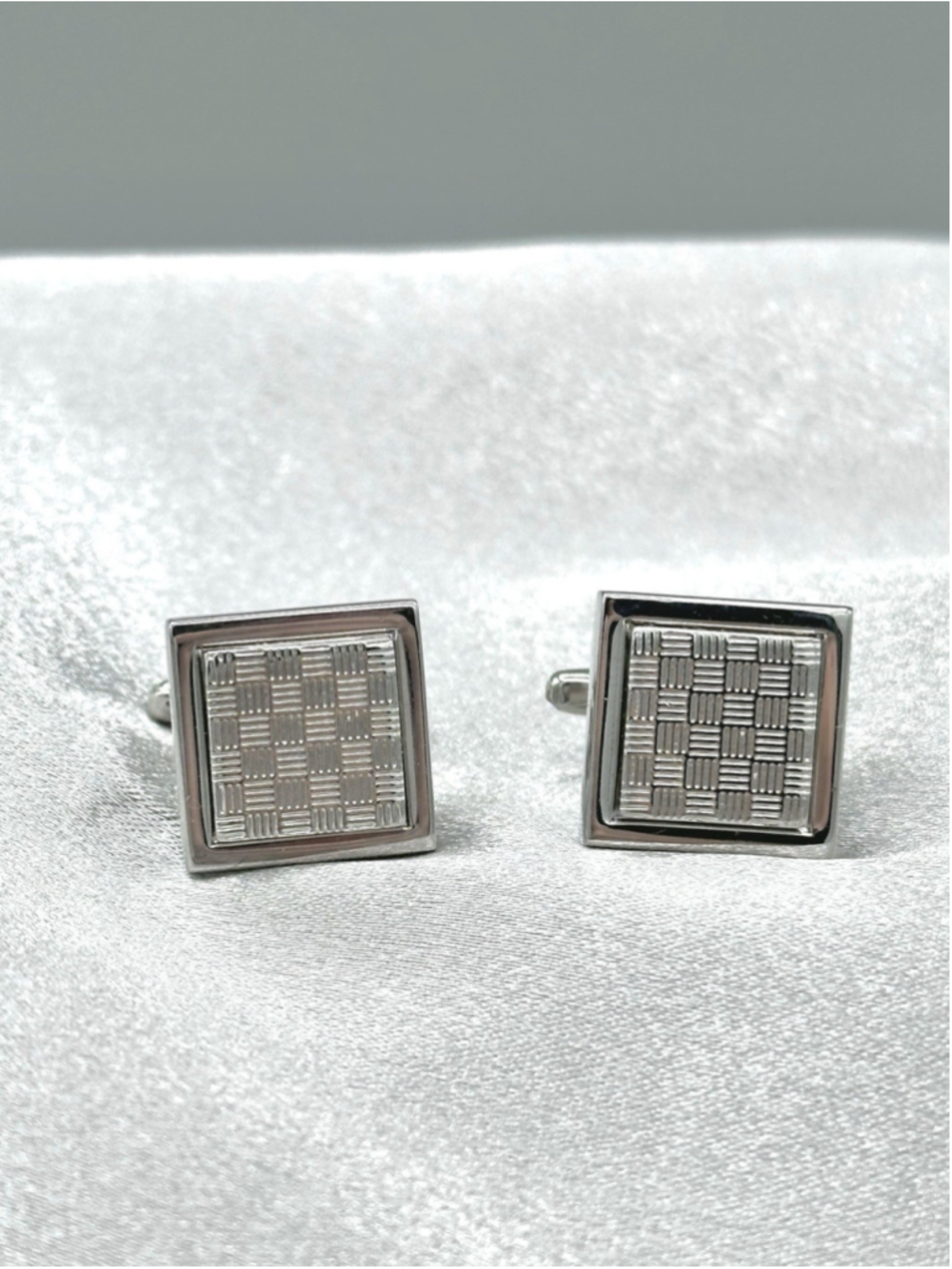 Michael Strahan Collection Checkered Square Board Classic Silver Toned Cufflinks